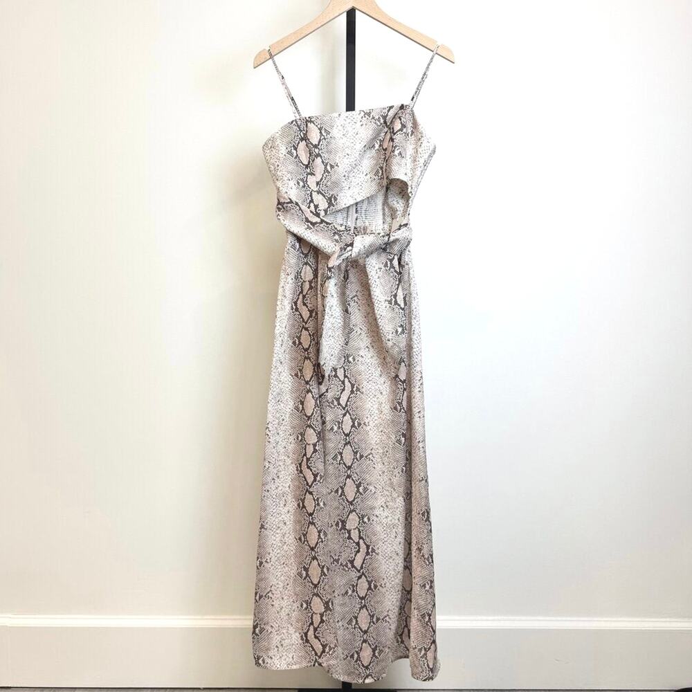 ZIMMERMANN Bellitude Scarf Tie Sleeveless Snakeskin Print Dress 2 NEW Cutout Tan - Picture 2 of 8
